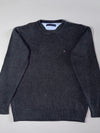 Tommy Hilfiger Charcoal Grey Crewneck Knit Sweater – Chambray Neck Detail (XL)