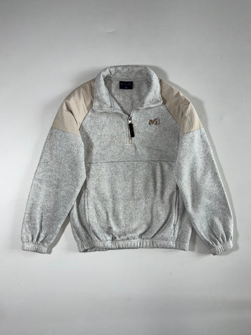Millet Half-Zip Sherpa Fleece with Nylon Shoulder Panels – Heather Grey/Beige (S)
