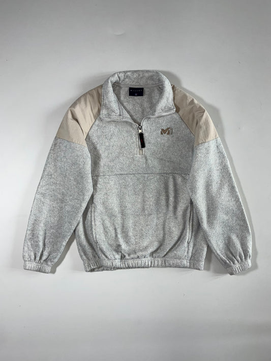 Millet Half-Zip Sherpa Fleece with Nylon Shoulder Panels – Heather Grey/Beige (S)