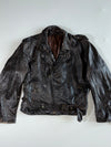 Distressed Brown Leather Double Rider Biker Jacket (2XL)