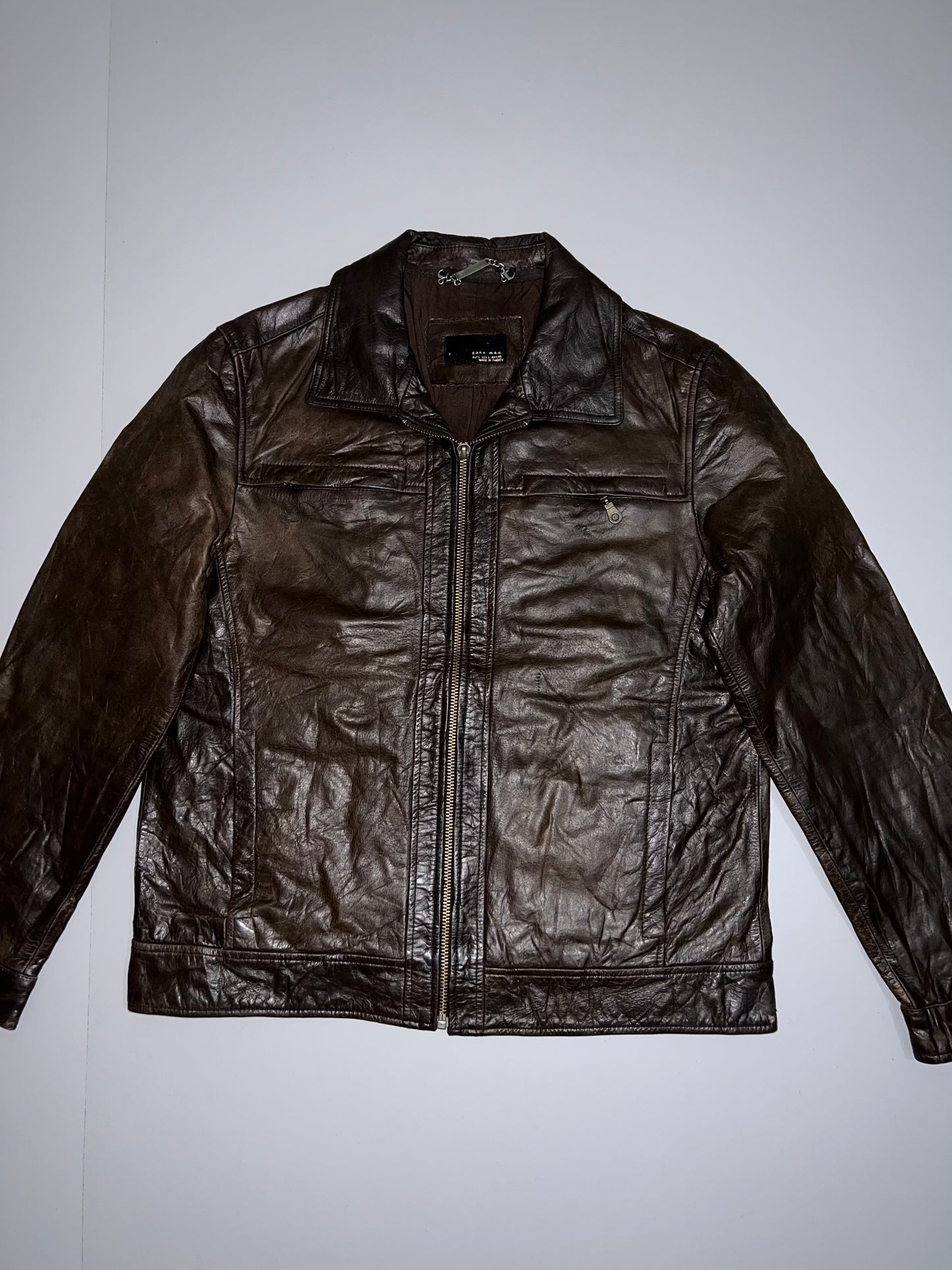 Z Zara Man Original Leather Jacket Ultra premium(L)