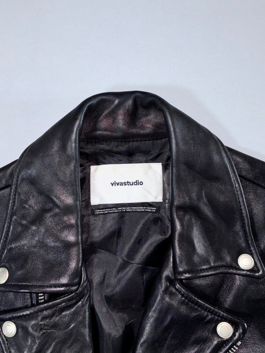 Vivastudio Leather Biker Jacket – Black  (S/M)
