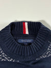 Tommy Hilfiger Navy Jacquard Knit Mock Neck Sweater – Spellout "HILFIGER" – (2XL)