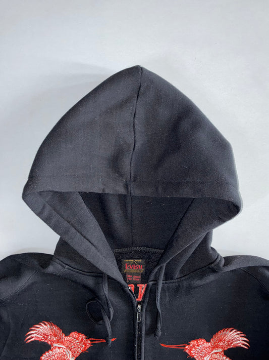 Evisu | Dual Crane Embroidered Full-Zip Hoodie | Black (2XL/3XL)