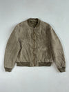 Vintage Taupe Suede Bomber Jacket – Faux Fur Pile Lined (XL)