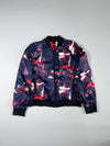 Adidas | Navy Red Abstract Print Satin Bomber Jacket | (S)