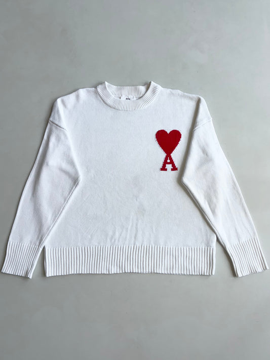 AMI Paris Ami de Coeur White Knit Sweater – Made in Portugal (2XL)
