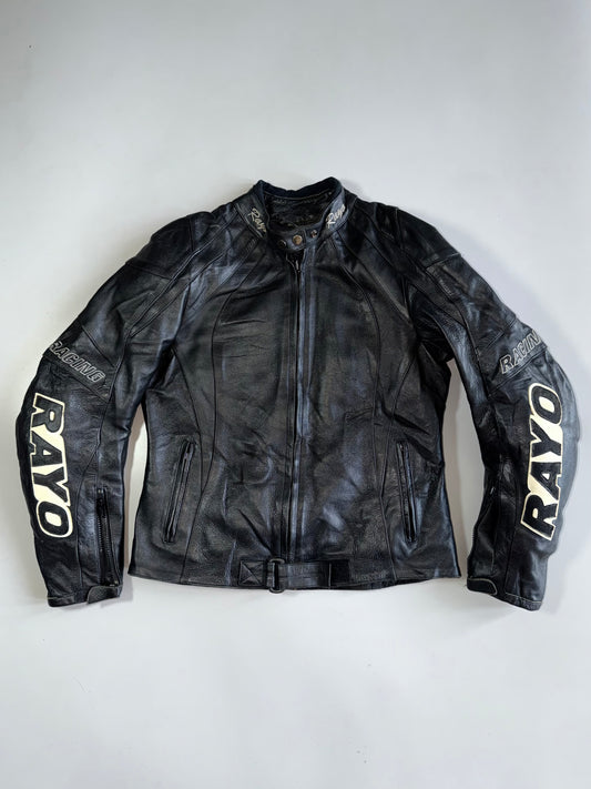 Vintage Rayo Racing Genuine Leather Motorcycle Jacket Real Leather Padded Armour (S)