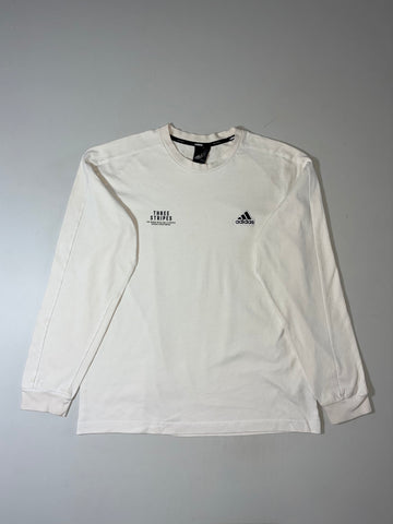 Adidas White “Three Stripes” Long Sleeve Tee (L)