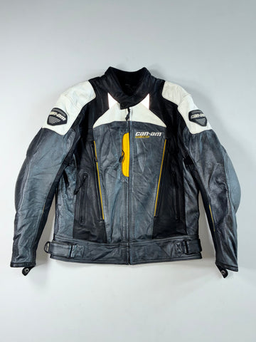 Can-Am Spyder Black, White & Yellow Leather Riding Jacket  (M)