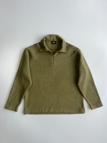 Hugo Boss Vintage Olive Wool Half-Zip Pullover Sweater (Xl/2Xl)