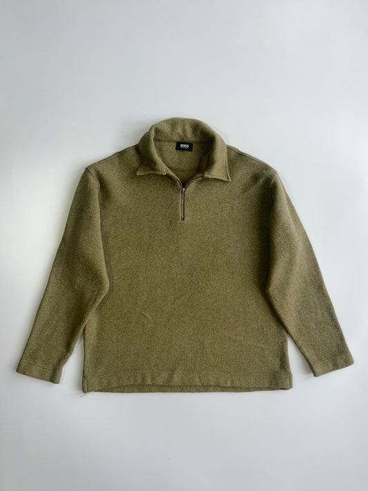 Hugo Boss Vintage Olive Wool Half-Zip Pullover Sweater (Xl/2Xl)