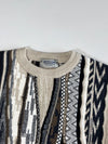 Viaggio 3D Textured Knit Crewneck Sweater, Beige, Black & Grey Abstract Pattern (L/XL)