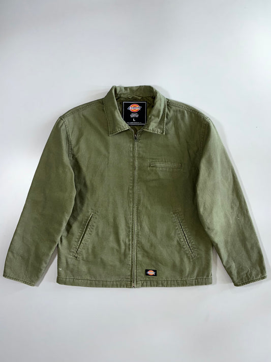 Dickies Quilted-Lined Canvas Work Jacket — Washed Olive Green (L)