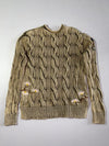 Polo Ralph Lauren Military Eagle & Flag Embroidered Cable Knit Sweater – Washed Olive imbroeider (S/M)