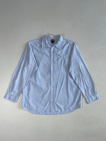 Tommy Hilfiger Light Blue Long Sleeve Shirt – Striped Collar Lining, Chest Pocket (M)