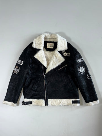 Coincos “Bad Boy” Patch Shearling (Furr Inside) Biker Jacket (M)