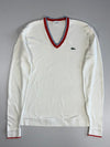 Lacoste! Tipped V-Neck Cricket Sweater – White/Red/Blue (L)