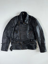 Vintage Black Quilted-Shoulder Belted Biker Jacket (XL/2XL)