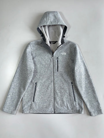 The North Face Men’s Grey Marl Hooded Full-Zip Fleece Jacket with Fleece-Lined Hood & Zip Pockets (M/L)
