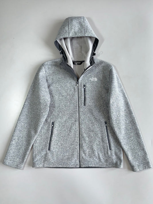 The North Face Men’s Grey Marl Hooded Full-Zip Fleece Jacket with Fleece-Lined Hood & Zip Pockets (M/L)