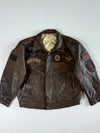 Vintage USA Service Patch Distressed Brown Leather Flight Jacket (XL)
