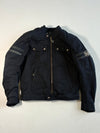 Richa Vintage Line Cotton Café Racer Motorcycle Jacket Black, Leather Stripe Sleeves, Plaid Lining, fully padded (S)