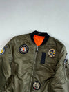 MA-1 Flight Bomber Jacket with Military Patches – Olive Green, Orange Lining (2XL)