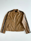 Vintage Netmen's Tan Striped Faux Leather Racer Jacket (L)