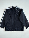 Y2K Nike Black Track Jacket – White Shoulder Stripes, Mini Swoosh (XL)