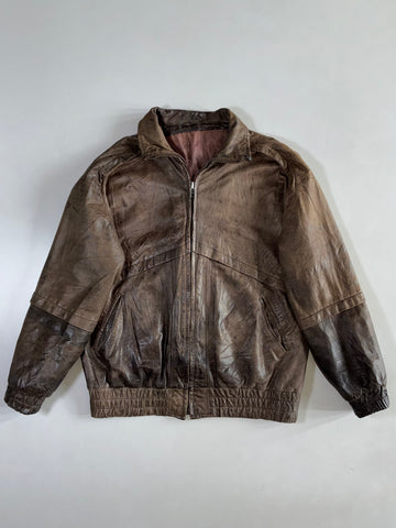 Vintage Distressed Brown Leather Jacket (Xl)
