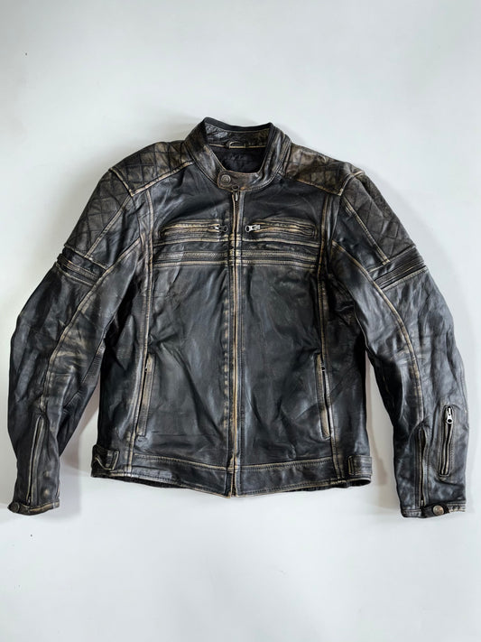 Vintage Cafe Racer Pure Leather Paded Racing Jacket (M)