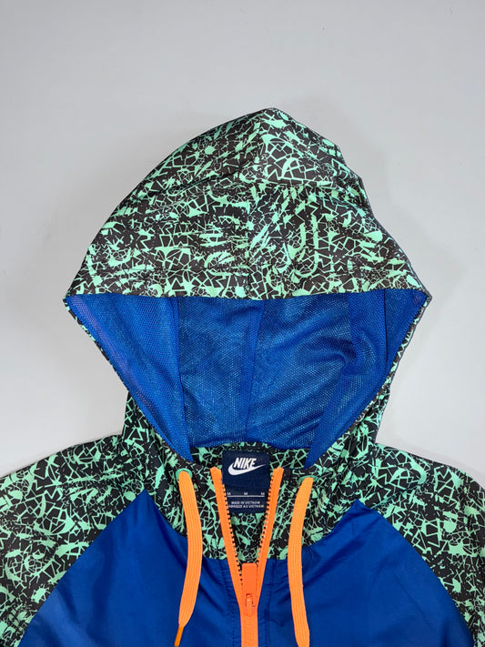 Nike Blue & Green Patterned Hooded Windbreaker Jacket | (S)