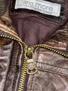 Bata "And More" Belted Leather Jacket  Brown, Knit Collar Vintage Women’s (S)