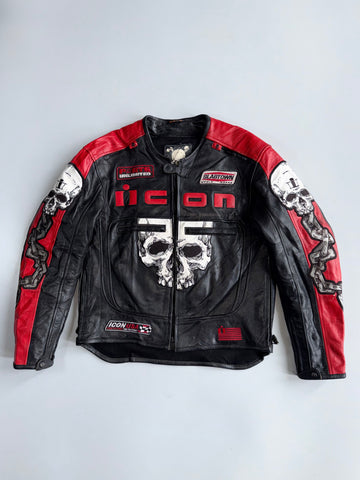 Icon “Skull Jacket” Genuine Leather Motorcycle Jacket Back Padded (M)