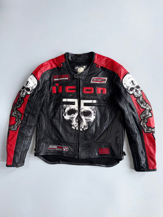 Icon “Skull Jacket” Genuine Leather Motorcycle Jacket Back Padded (M)