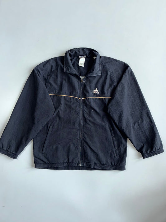 Adidas Black Lightweight Windbreaker Jacket | Vintage Full Zip Sports Jacket (XL)