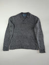 Polo Ralph Lauren | Charcoal Grey Hemp-Cotton V-Neck Chunky Knit Sweater | (XL)
