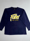 Vintage 90s FUBU Jeans Company Embroidered Long Sleeve Tee – Navy/Yellow (2XL/3XL)