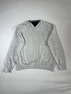 Tommy Hilfiger Classic Flag Logo V-Neck Knit Sweater – Heather Grey (XL)