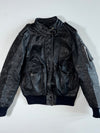Distressed Black Leather Multi-Pocket Flight Bomber Jacket (S)