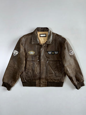 Air Service” Type B-3 Distressed Leather Bomber Jacket (XL)