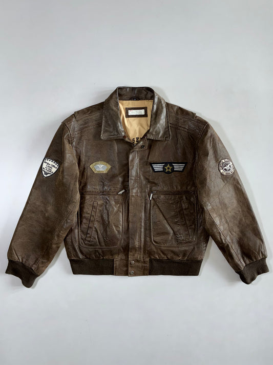 Air Service” Type B-3 Distressed Leather Bomber Jacket (XL)