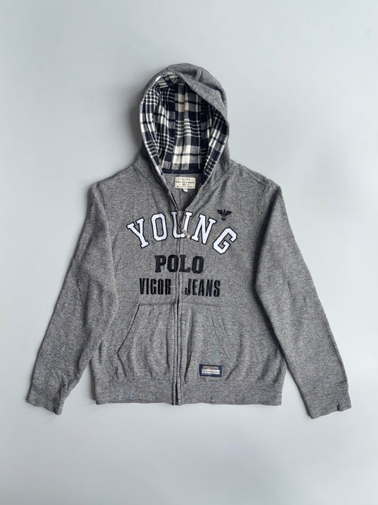 Young Polo Vigor | Grey Zip Hoodie Plaid Lined | (S)