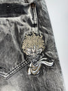 Big Train Japan — Acid Washed Skull & Flame Embroidery Denim Jeans (W:36|L:43)