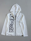 Y2K White Ribbed Script Print Zip Hoodie – Japanese Brand (S)