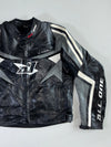 All One Vintage Black & Grey Genuine Leather Moto Racing Jacket (XL)