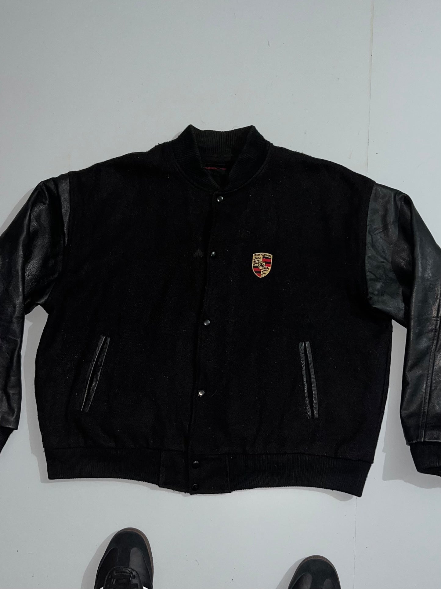 ZVintage Porsche Leather & Wool Letterman Varsity Jacket (RARE FIND) (L/XL)