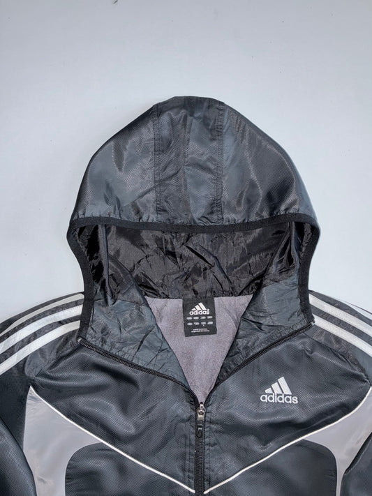 Adidas 3-Stripes Black & Grey Hooded Windbreaker Jacket S/M