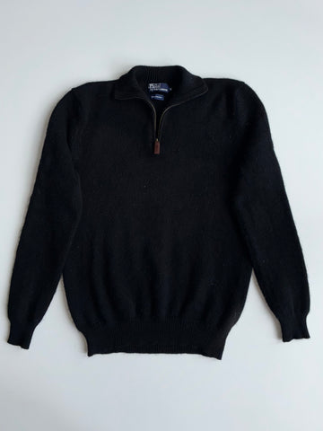 Polo by Ralph Lauren Black Lambswool Quarter Zip Sweater (M)